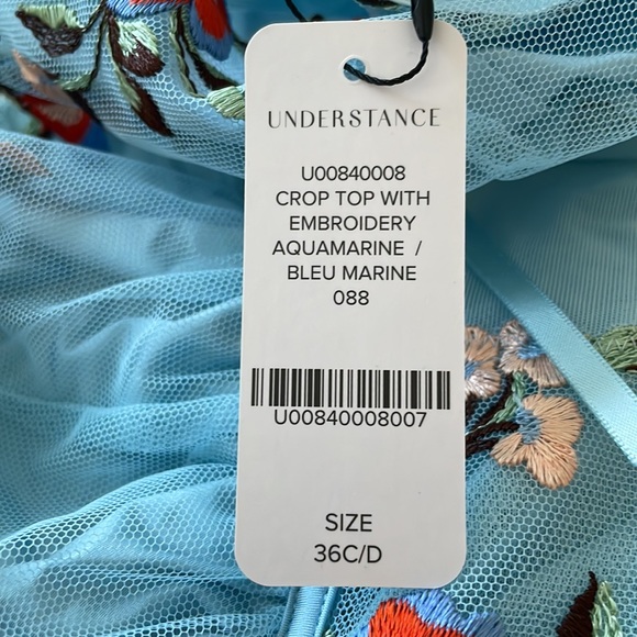 Embroidered crop cami with ruching and zip up back 36 C/D stretchy - Picture 4 of 5